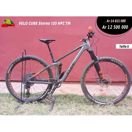 VELO VTT CUBE STEREO TM TAILLE S 29" HPC 120 WOW68312PSAT GRIS NOIR ORANGE (dépôt vente)