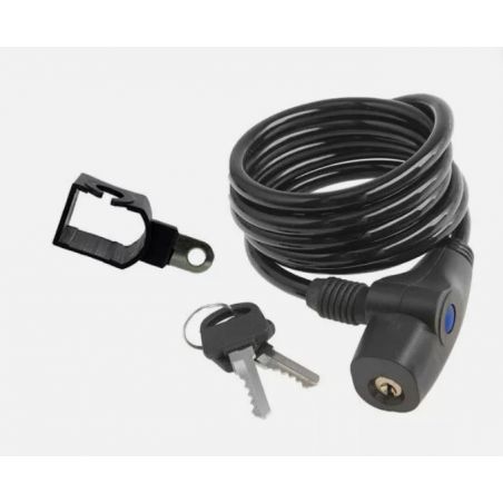 ANTIVOL VELO CABLE SPIRAL A CLE D 8x 1,50M NOIR AVEC SUPPORT
