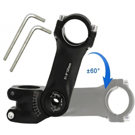 POTENCE REGLABLE AHEAD-SET – ANGLE -+/-60° - CINTRE 31.8x120MM – NOIR - AVEC DEUX CLE ALLEN 4-5mm