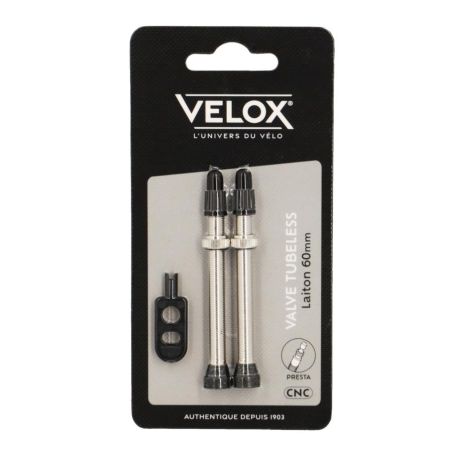 VALVE TUBELESS VELOX LAITON ARGENT – PRESTA 60MM – PAIRE